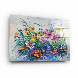 Obraz na szkle akrylowym - Ekspresyjne kolorowe kwiaty namalowane techniką impasto