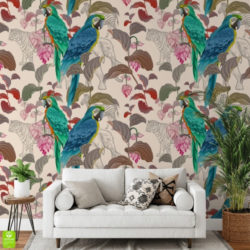 tapeta w zielone papugi