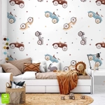 Tapeta na wymiar dla dzieci - Motoryzacja - Samochodziki retro i kolorowe gwiazdki