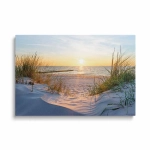 Obraz na szkle - Pejzaż morski i trawy na wydmach o zachodzie słońca