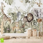 Fototapeta na wymiar dla dzieci ze zwierzętami na sawannie - tapeta do pokoju dziecięcego 