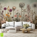 Fototapeta na wymiar – botaniczna dzika łąka w stylu rustykalnym, roślinność polna do salonu lub sypialni