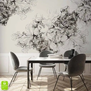 Fototapeta na wymiar – artystyczny szkic kwiatów 3D na jasnym tle, minimalistyczna i elegancka dekoracja do salonu i sypialni, wysoka jakość druku