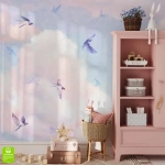 Fototapeta na wymiar - Jaskółki na tle kolorowego nieba - tapeta na ścianę, winylowa na flizelinie