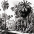Fototapeta-Oaza-palmy-i-góry-w-bieli-i-czerni-Fragment.jpg