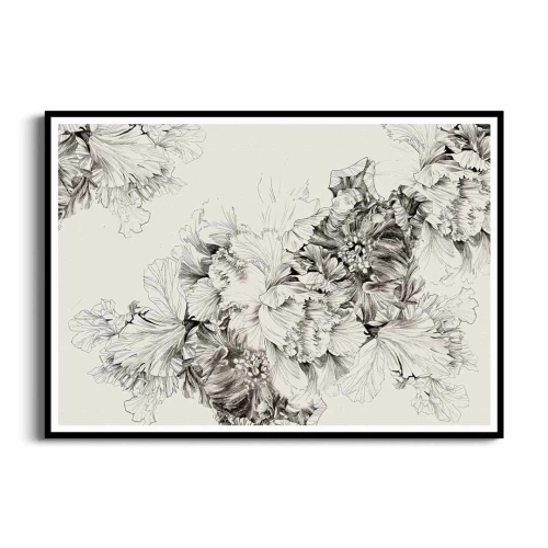 Plakat Szkic kwiatowej kompozycji 3d na jasnym tle czarna ramka