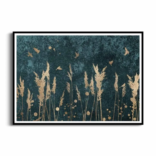 plakat-czarna-ramka-zlote-trzciny-i-ptaki-przod.webp