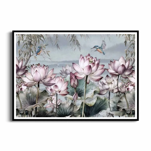 Plakat Kwiaty lotosu na wodzie czarna ramka