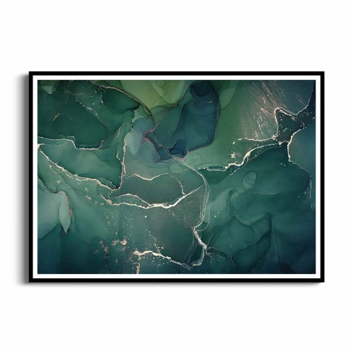 Plakat Zielone abstrakcyjne fale czarna ramka