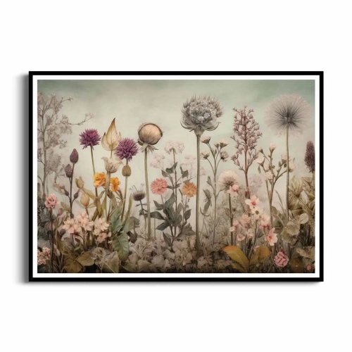 Plakat Dzika łąka i roślinność czarna ramka