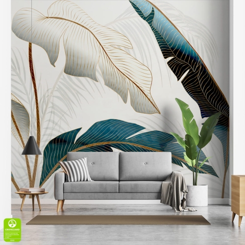 Fototapeta-Białe-i-zielone-liście-z dodatkiem-złota.jpg