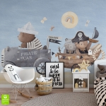 Fototapeta - Piracka przygoda - misie do pokoju dziecięcego, styl skandynawski na wymiar, niebieska