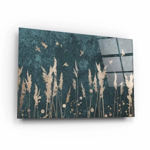 Obraz na szkle akrylowym - Złote trzciny i ptaki