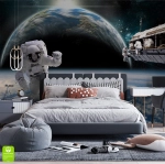 Fototapeta - Kosmos astronauta do sypialni pokoju dziecka i nastolatka na wymiar 3D niebieska, styl nowoczesny