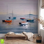 Fototapeta na wymiar - Kolorowe łódki i spokojne morze - tapeta na ścianę 