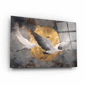 Obraz na szkle akrylowym - Phoenix lecący nad złotym księżycem