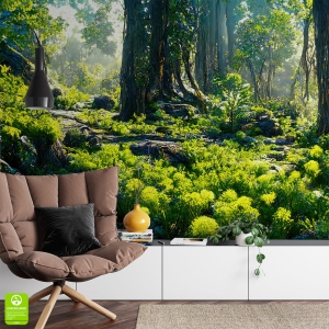 Fototapeta - Poranny las słońce do salonu sypialni na wymiar - natura zielona 3D, styl nowoczesny