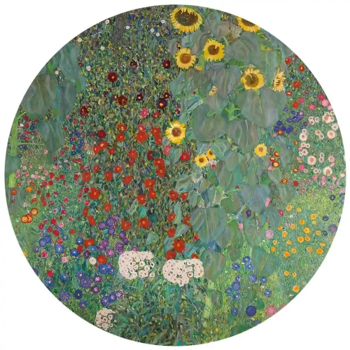 fototapeta-okragla-gustav-klimt-wiejski-ogrod-ze-slonecznikami.webp